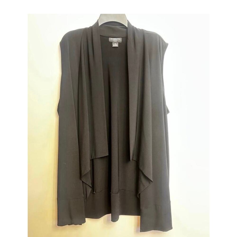 Liz Claiborne Black Open Front Drape Vest Cardigan Plus Size 2X - Picture 4 of 10